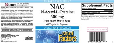 Photo of the Natural Factors NAC N-Acetyl-L-Cysteine 600 mg label