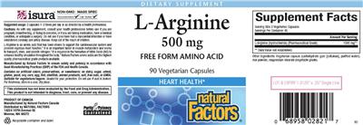 Photo of the Natural Factors L-Arginine 500 mg label