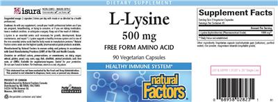 Photo of the Natural Factors L-Lysine 500 mg label