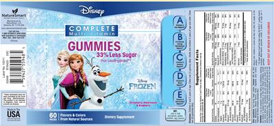 Photo of the NatureSmart Disney Frozen Complete Multi-Vitamin Gummies label