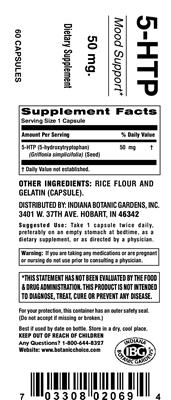 Photo of the Indiana Botanic Gardens 5-HTP label