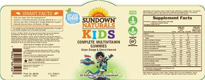 Photo of the Sundown Naturals Kids Complete Multivitamin Disney Junior Miles from Tomorrowland Gummies label