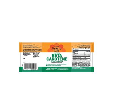 Photo of the Country Life Natural Beta Carotene 25,000 IU Vitamin A label