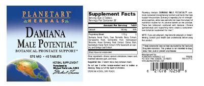 Photo of the Planetary Herbals Damiana Male Potential label