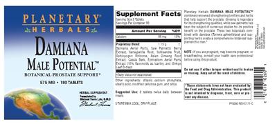 Photo of the Planetary Herbals Damiana Male Potential label