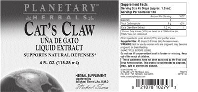 Photo of the Planetary Herbals Cat's Claw label