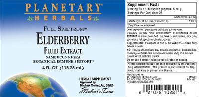 Photo of the Planetary Herbals Full Spectrum Elderberry Fluid Extract label