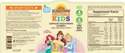Photo of the Sundown Naturals Kids Complete Multivitamin Disney Princess Gummies label