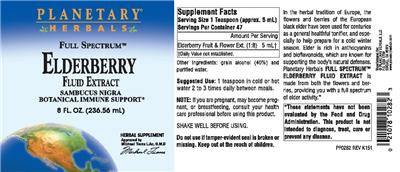 Photo of the Planetary Herbals Full Spectrum Elderberry Fluid Extract label