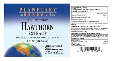 Photo of the Planetary Herbals Full Spectrum Hawthorn Extract label