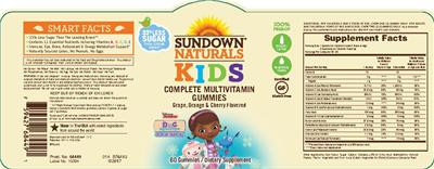 Photo of the Sundown Naturals Kids Complete Multivitamin Disney Junior Doc McStuffins Gummies label