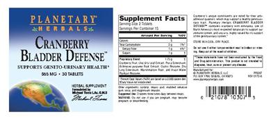 Photo of the Planetary Herbals Cranberry Bladder Defense label