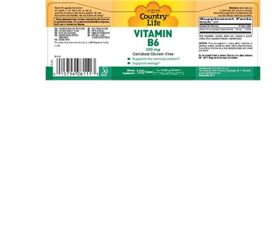 Photo of the Country Life Vitamin B6 100 mg label