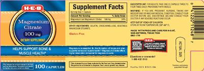 Photo of the H-E-B Magnesium Citrate 100 mg label