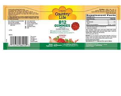 Photo of the Country Life B12 Gummies 850 mcg Strawberry Flavor label