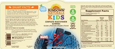 Photo of the Sundown Naturals Kids Complete Multivitamin Marvel Gummies label