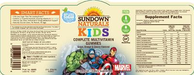 Photo of the Sundown Naturals Kids Complete Multivitamin Marvel Gummies label