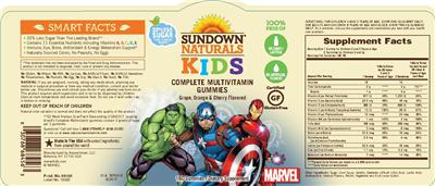 Photo of the Sundown Naturals Kids Complete Multivitamin Marvel Gummies label