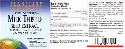 Photo of the Planetary Herbals Full Spectrum Milk Thistle Seed Extract label