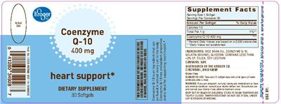 Photo of the Kroger Coenzyme Q-10 400 mg label