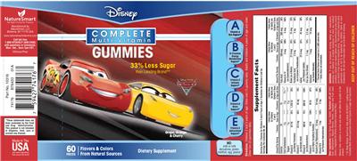 Photo of the NatureSmart Disney Cars Complete Multi-Vitamin Gummies label