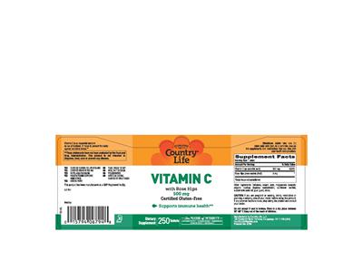Photo of the Country Life Vitamin C with Rose Hips 500 mg label