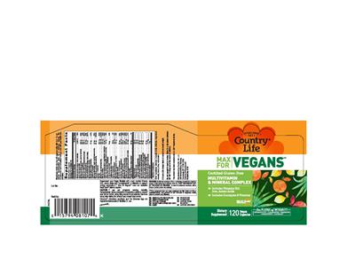 Product label for Max For Vegans