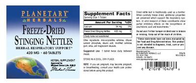 Photo of the Planetary Herbals Freeze-Dried Stinging Nettles 420 mg label