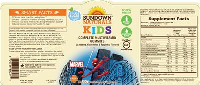 Photo of the Sundown Naturals Kids Complete Multivitamin Marvel Gummies label