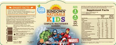 Photo of the Sundown Naturals Kids Complete Multivitamin Marvel Gummies label