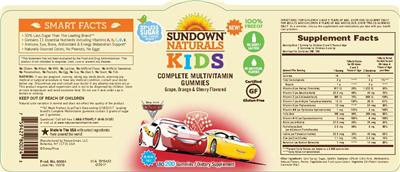 Photo of the Sundown Naturals Kids Complete Multivitamin Disney Pixar Cars Gummies label