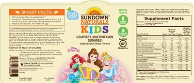Photo of the Sundown Naturals Kids Complete Multivitamin Disney Princess Gummies label