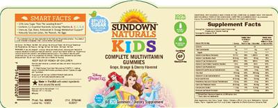Photo of the Sundown Naturals Kids Complete Multivitamin Disney Princess Gummies label