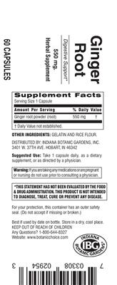 Photo of the Indiana Botanic Gardens Ginger Root 500 mg label