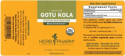 Photo of the Herb Pharm Gotu Kola label