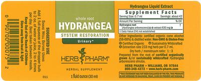 Photo of the Herb Pharm Hydrangea label