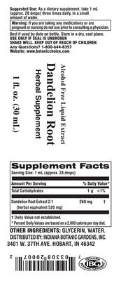 Photo of the Indiana Botanic Gardens Dandelion Root label