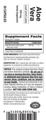 Photo of the Indiana Botanic Gardens Aloe Vera 500 mg label