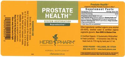 Photo of the Herb Pharm Prostate Health label