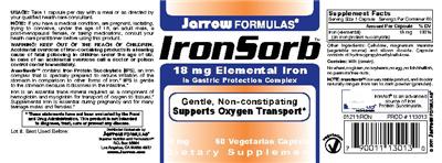 Photo of the Jarrow Formulas IronSorb 18 mg label