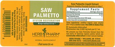 Photo of the Herb Pharm Saw Palmetto label