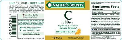 Photo of the Nature's Bounty C 500 mg label