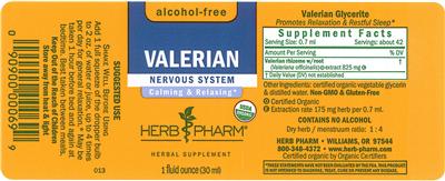 Photo of the Herb Pharm Valerian Alcohol-Free label