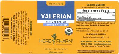 Photo of the Herb Pharm Valerian Alcohol-Free label