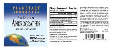 Photo of the Planetary Herbals Full Spectrum Andrographis 400 mg label