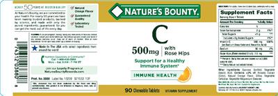 Photo of the Nature's Bounty C 500 mg With Rose Hips Natural Orange Flavor label
