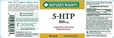 Photo of the Nature's Bounty 5-HTP 100 mg label
