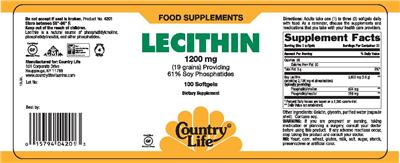 Photo of the Country Life Lecithin 1200 mg label