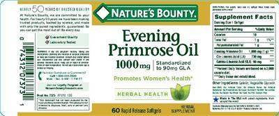 Photo of the Nature's Bounty Evening Primrose Oil 1000 mg label