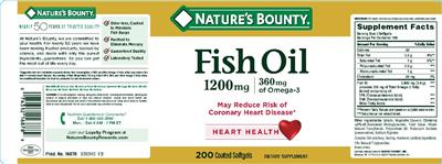 Photo of the Nature's Bounty Fish Oil 1200 mg label